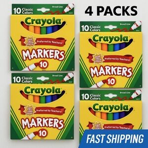 4 Packs Crayola Broad Line Markers — 10 ct Classic Colors, New